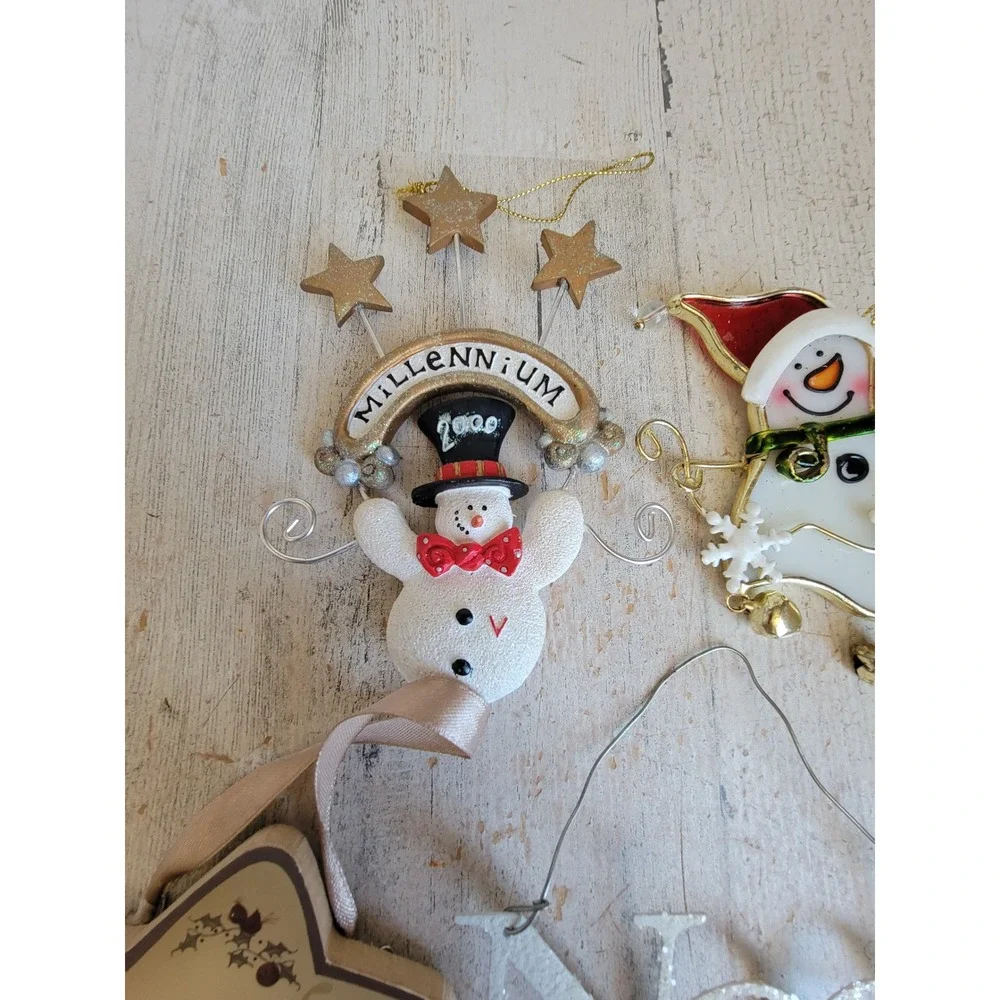 Vintage variety Xmas ornament Noel glitter snowman millennium set unique